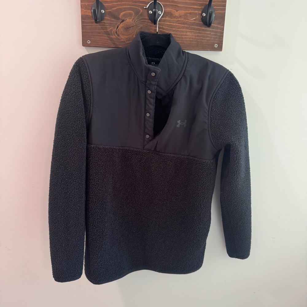 Under Armour Golf Storm Sherpa Fleece Pullover Mens Small Black Snap Mock Neck